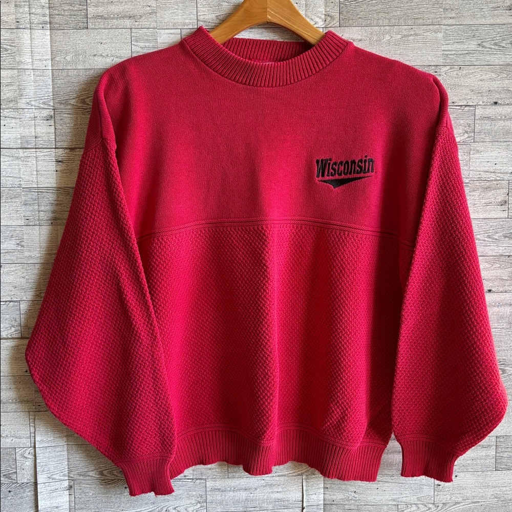 Wisconsin Red Sweater Madison Badgers Vintage Lee Sport XL made‎ USA oversized